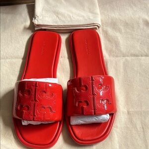 Tory Burch Bright Red Embossed Slides